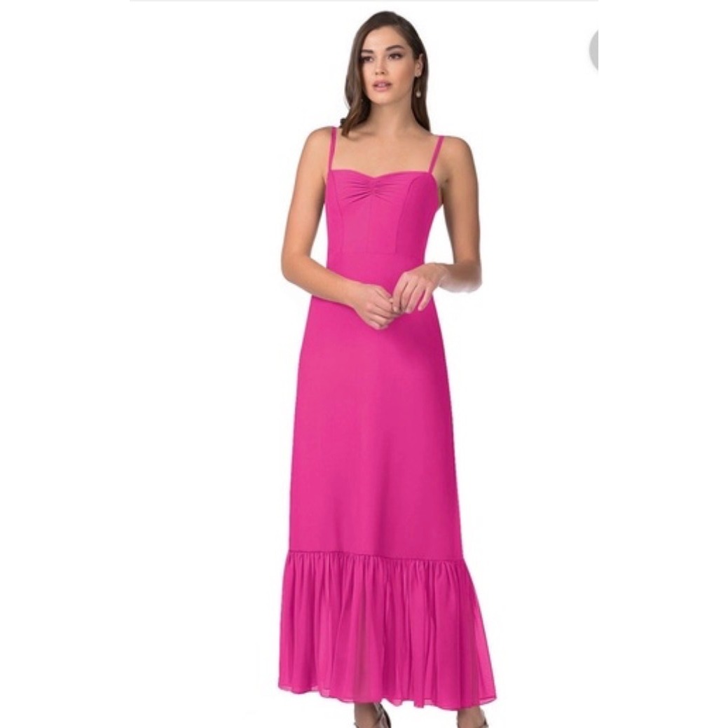 Azazie Justina Fuschia Pink Ruffle Hem Maxi Dress Gown Sweetheart Nwt Size 10